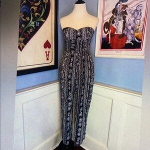 Strapless Black & White Printed Maxi Dress